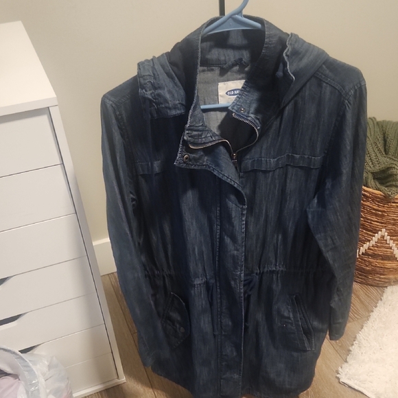 Old NAVY Chambray Dark Blue Hooded Jacket - Picture 2 of 3